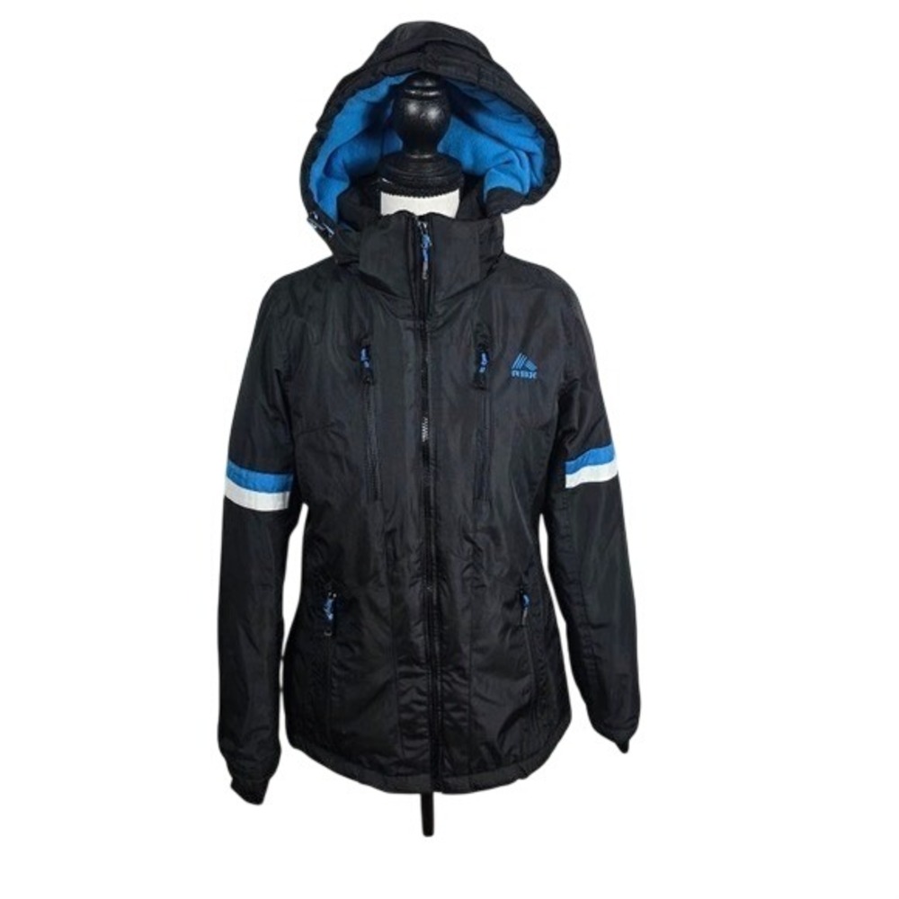 RBX Womens Black Hooded Jacket Athletic Blue Stripe Accent Size S